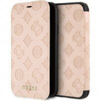 Gok Debossed pioenroos boek Flip case voor iPhone X / XS - beige