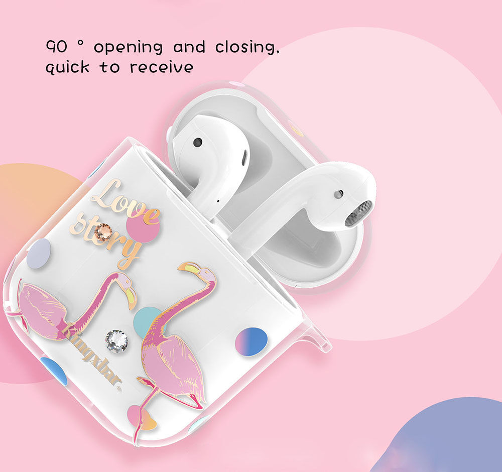 Kingxbar heldere cover met strass steentjes AirPods 1 / 2 - kleurrijke flamingo's