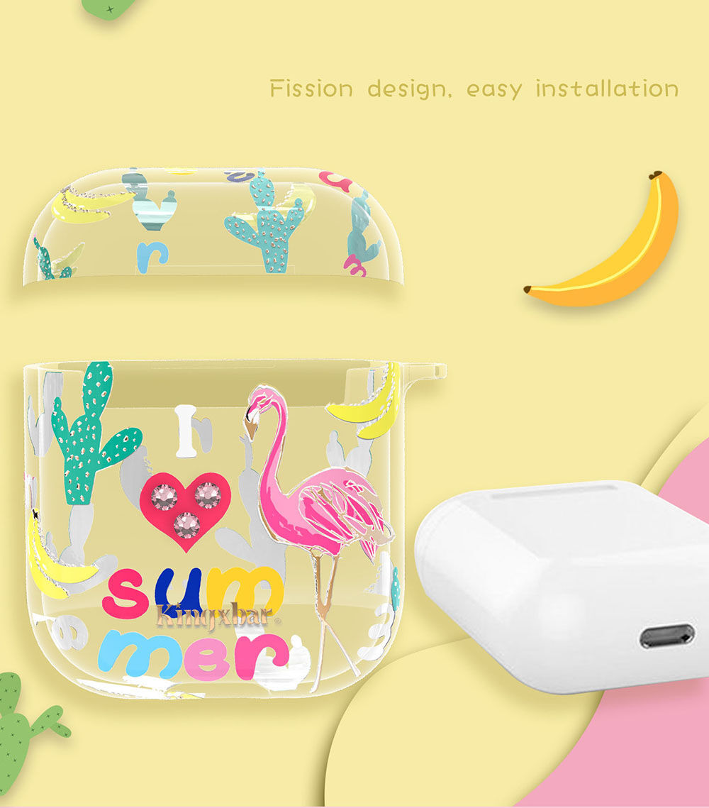 Kingxbar heldere cover met strass steentjes AirPods 1 / 2 - zomer en flamingo's