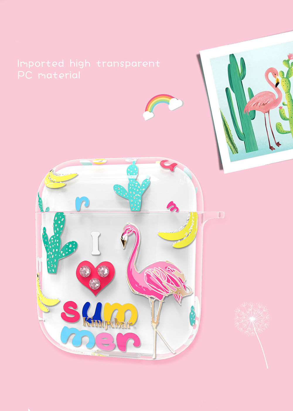Kingxbar heldere cover met strass steentjes AirPods 1 / 2 - zomer en flamingo's