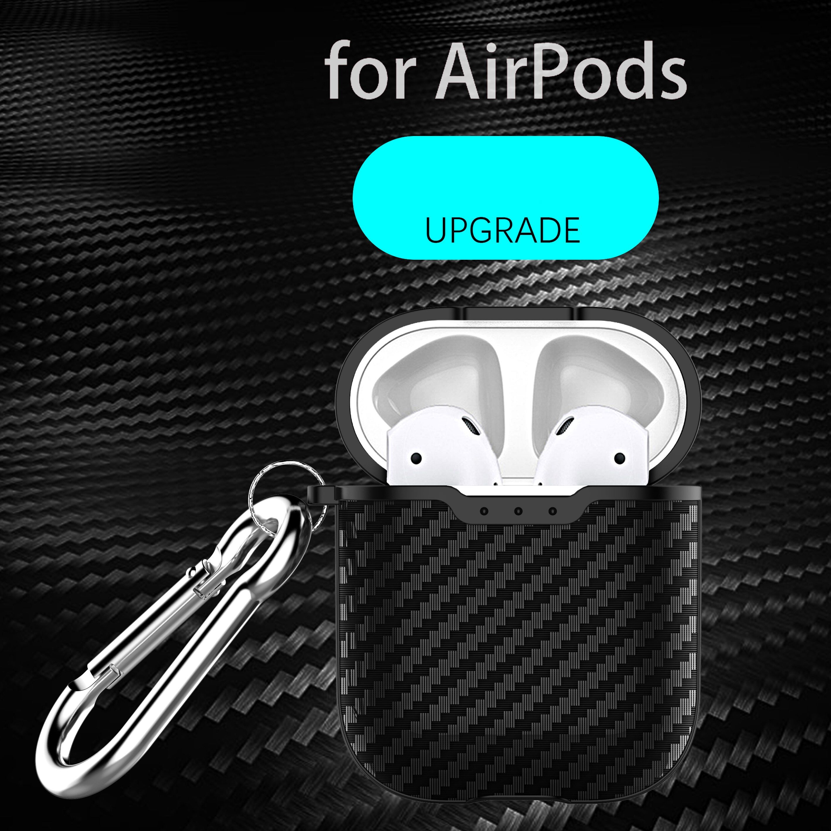 Karabijnhaak met koolstofvezelstructuur voor AirPods 1 / 2 - zwart