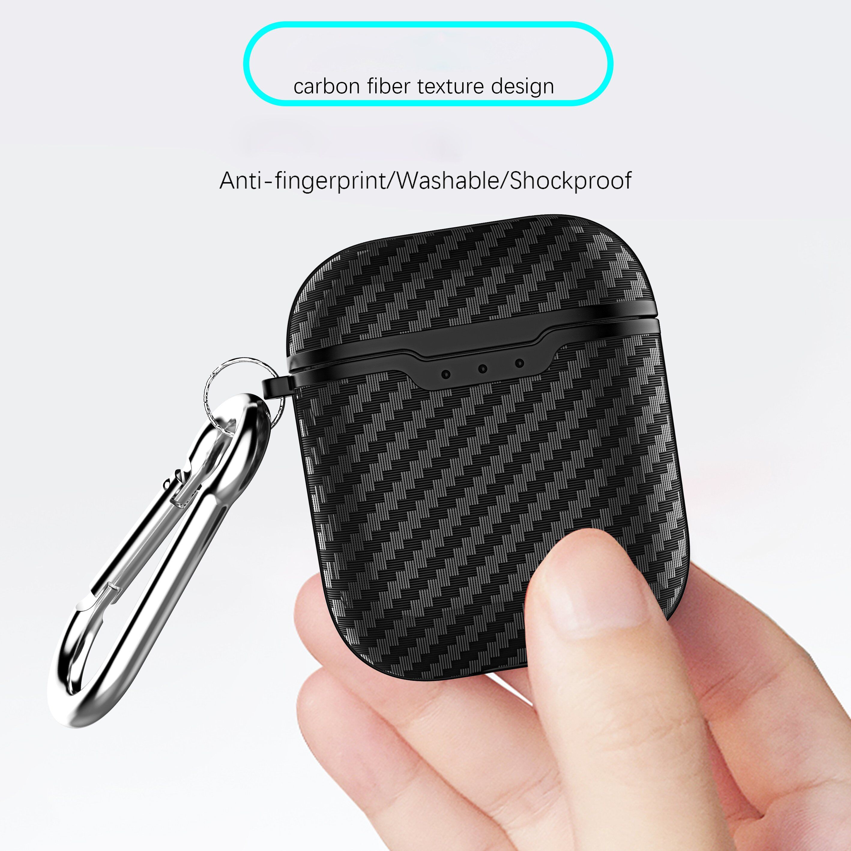 Karabijnhaak met koolstofvezelstructuur voor AirPods 1 / 2 - zwart