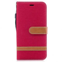 Luxe denimhoes voor iPhone XS/iPhone X met ruimte voor documenten en kaarten - rood