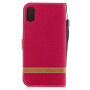 Luxe denimhoes voor iPhone XS/iPhone X met ruimte voor documenten en kaarten - rood