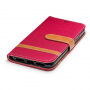 Luxe denimhoes voor iPhone XS/iPhone X met ruimte voor documenten en kaarten - rood