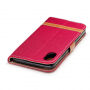 Luxe denimhoes voor iPhone XS/iPhone X met ruimte voor documenten en kaarten - rood