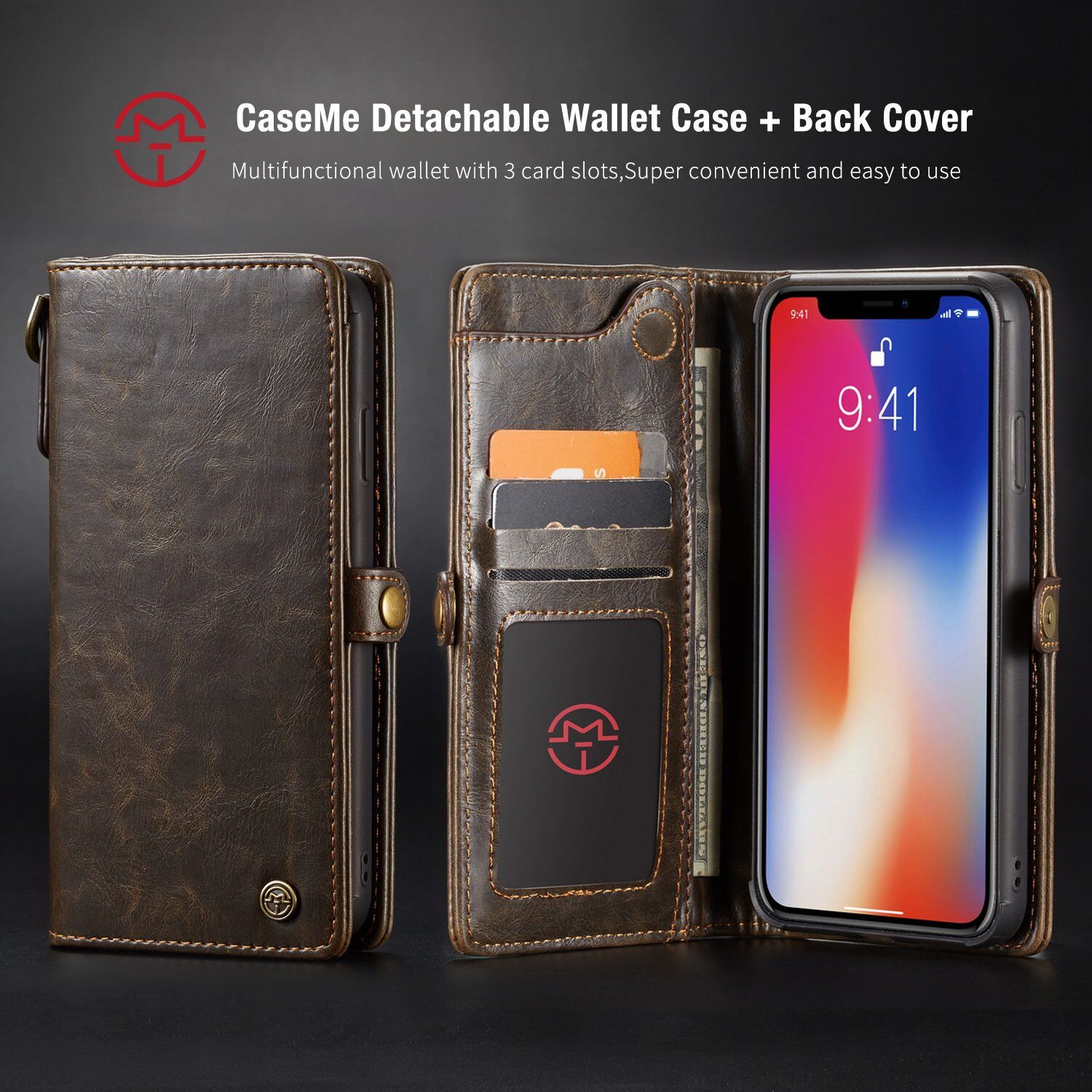CASEME 2in1 afneembare koffer voor iPhone XS Max. - rood