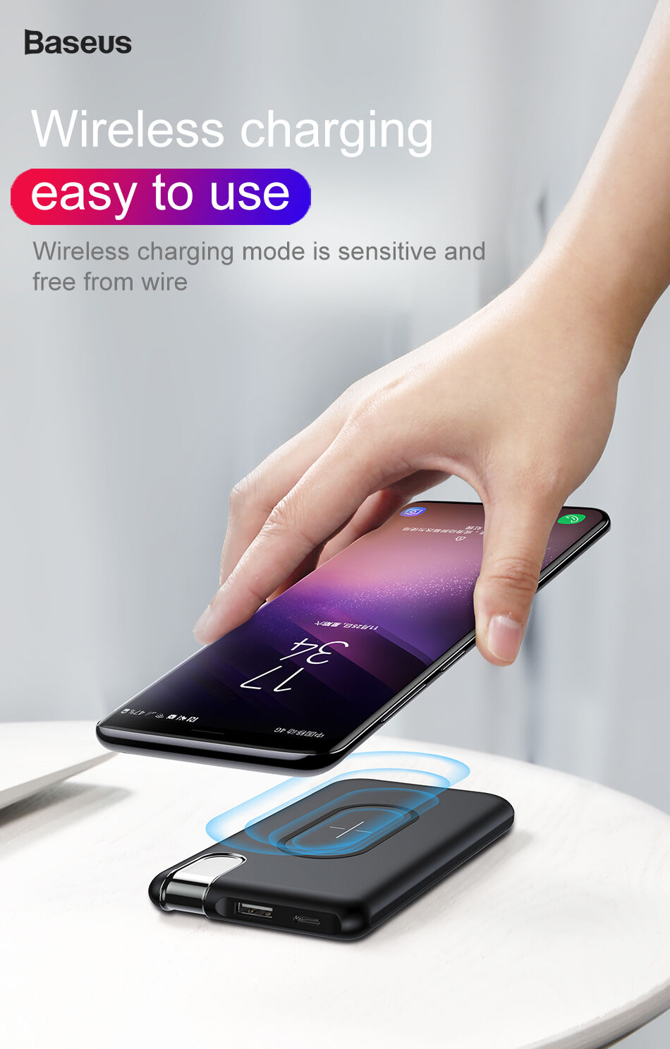 BASEUS Power Bank 10000mAh met draadloos opladen - zwart