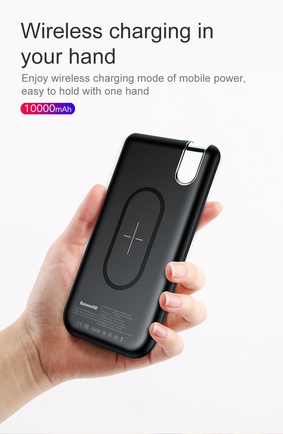 BASEUS Power Bank 10000mAh met draadloos opladen - zwart