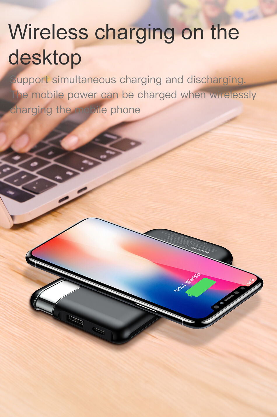 BASEUS Power Bank 10000mAh met draadloos opladen - zwart