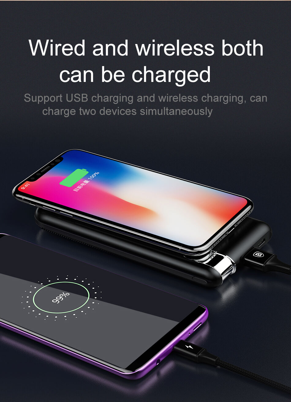 BASEUS Power Bank 10000mAh met draadloos opladen - zwart