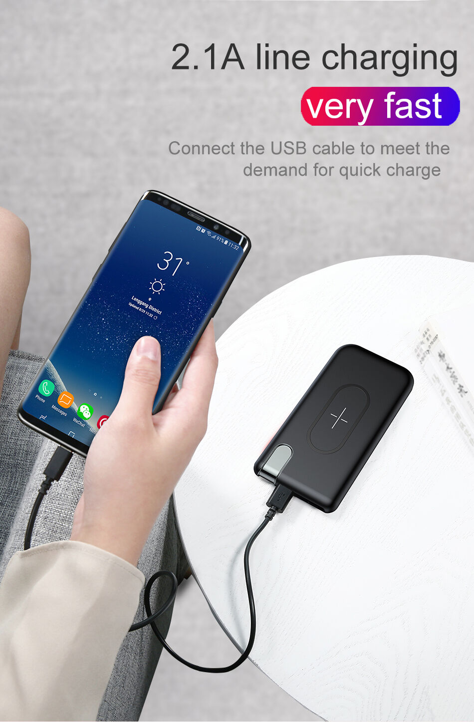 BASEUS Power Bank 10000mAh met draadloos opladen - zwart