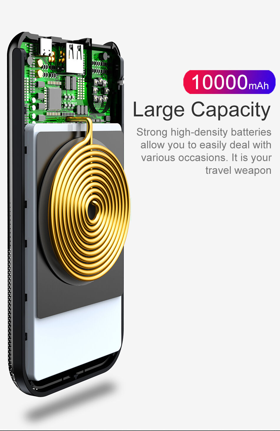 BASEUS Power Bank 10000mAh met draadloos opladen - zwart
