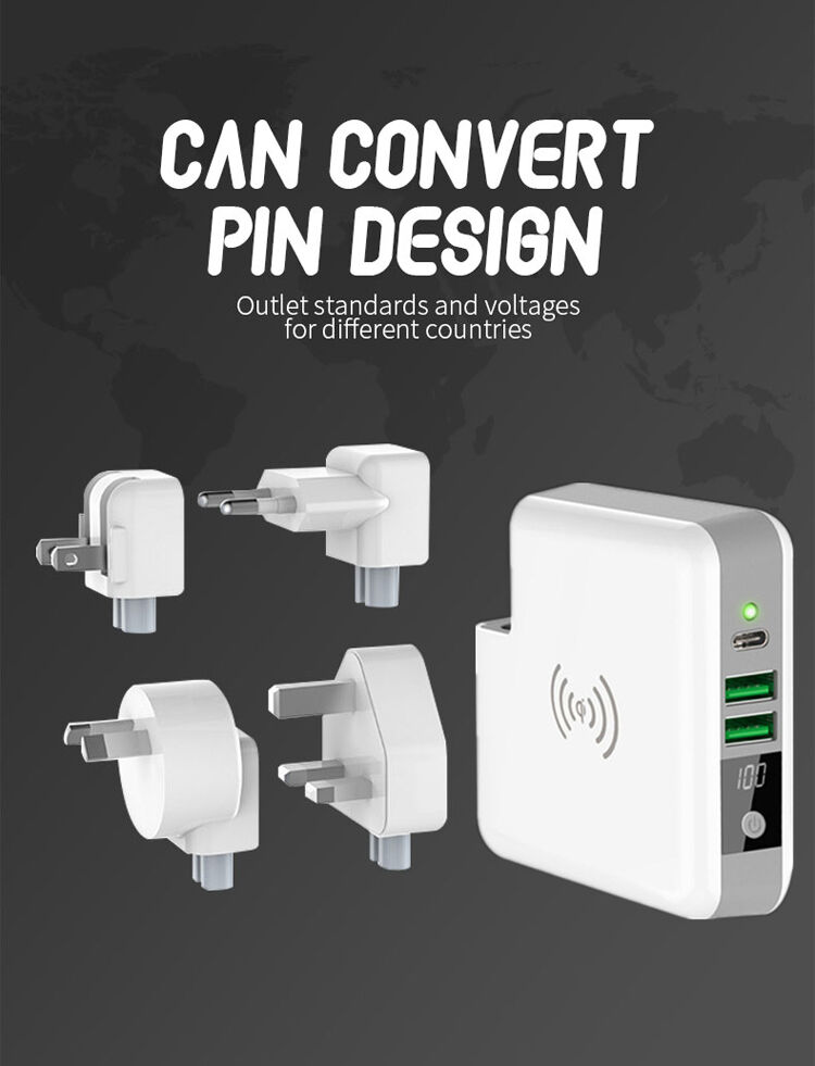 6700mAh lader / Power Bank met vervangbare stekkers (AU / UK / US / EU) en draadloos opladen