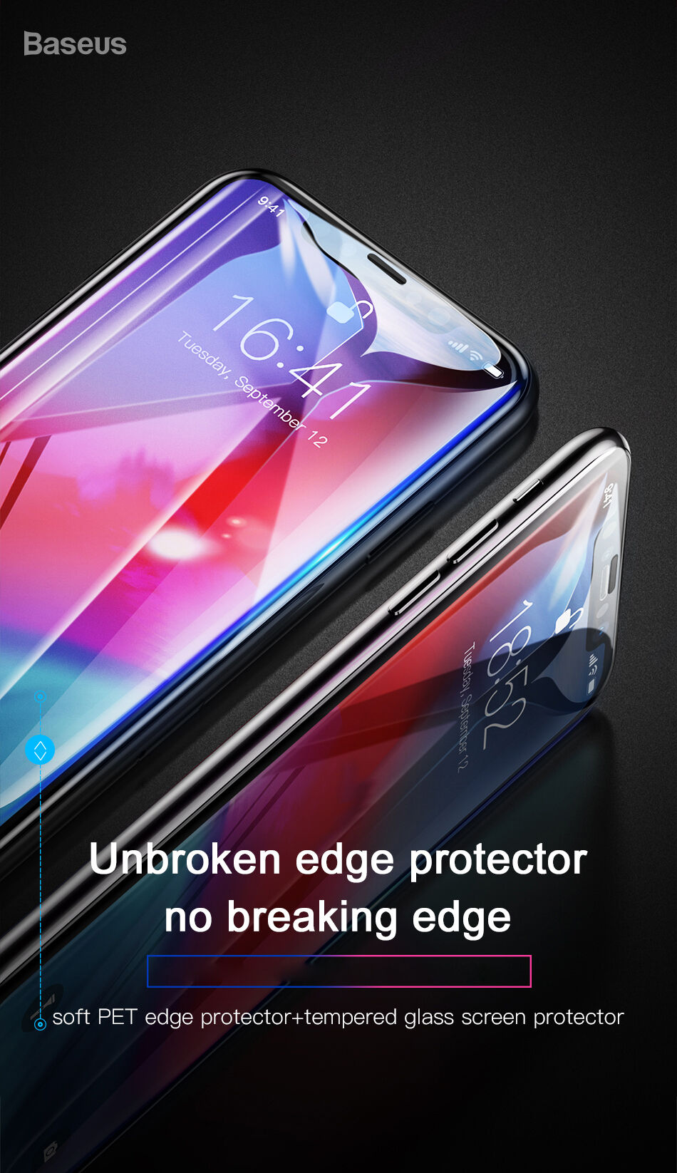 BASEUS gehard glas met afgeronde rand voor iPhone XS Max. - zwart