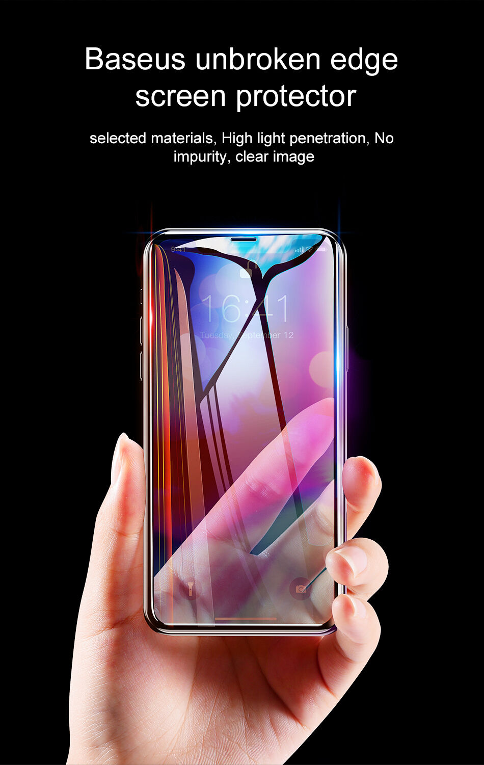 BASEUS gehard glas met afgeronde rand voor iPhone XS Max. - zwart