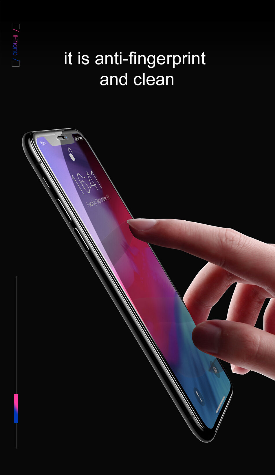 BASEUS gehard glas met afgeronde rand voor iPhone XS Max. - zwart