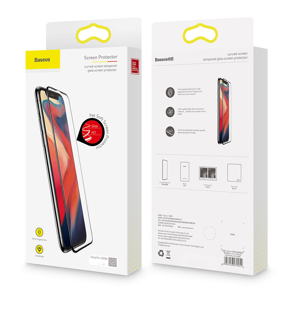 BASEUS gehard glas met afgeronde rand voor iPhone XS Max. - zwart