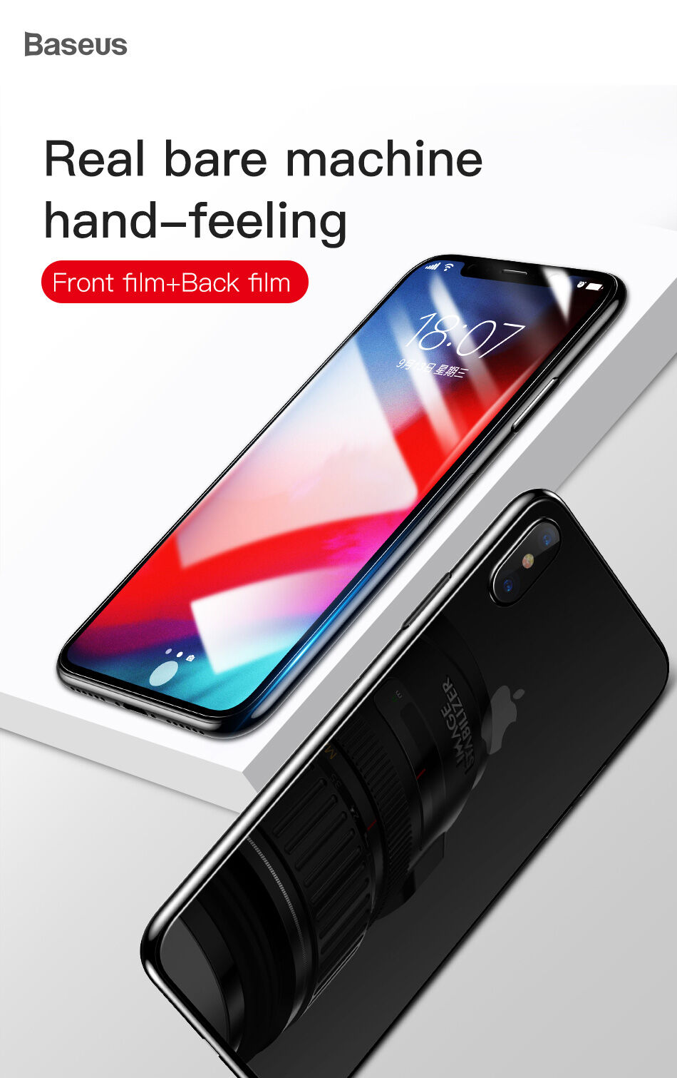 BASEUS gehard glas voor de voor- en achterzijde van de ramen voor iPhone XS Max.
