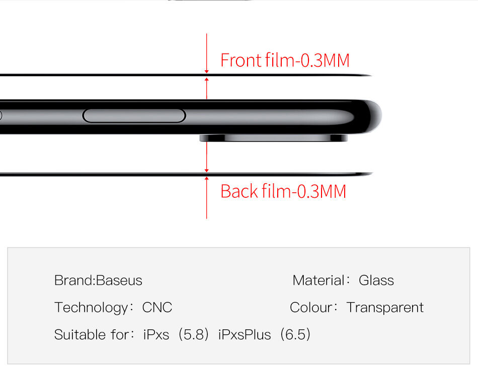 BASEUS gehard glas voor de voor- en achterzijde van de ramen voor iPhone XS Max.