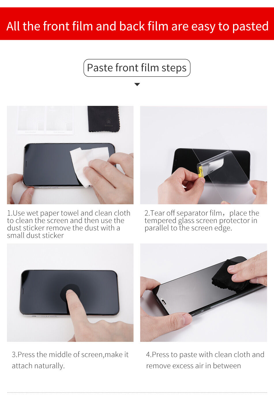 BASEUS gehard glas voor de voor- en achterzijde van de ramen voor iPhone XS Max.