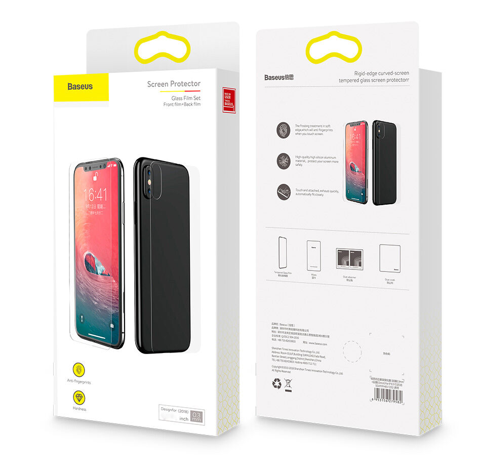 BASEUS gehard glas voor de voor- en achterzijde van de ramen voor iPhone XS Max.