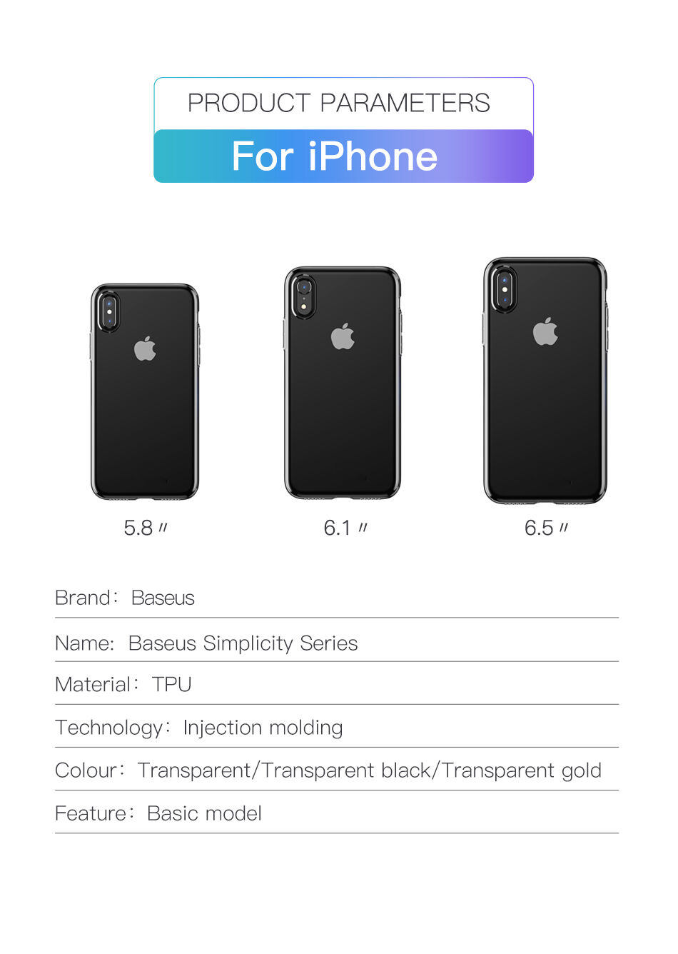 BASEUS Eenvoudigheidsafdekking voor iPhone XR - goud