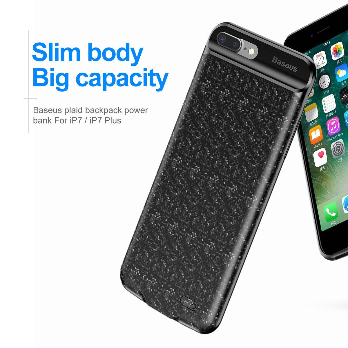BASEUS ontwerp deksel met batterij 5000mAh voor Apple iPhone 7 / 8 - romig