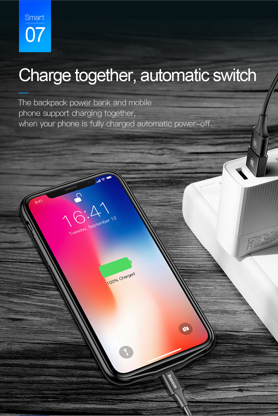 BASEUS-batterijdeksel 3500mAh iPhone X - zwart