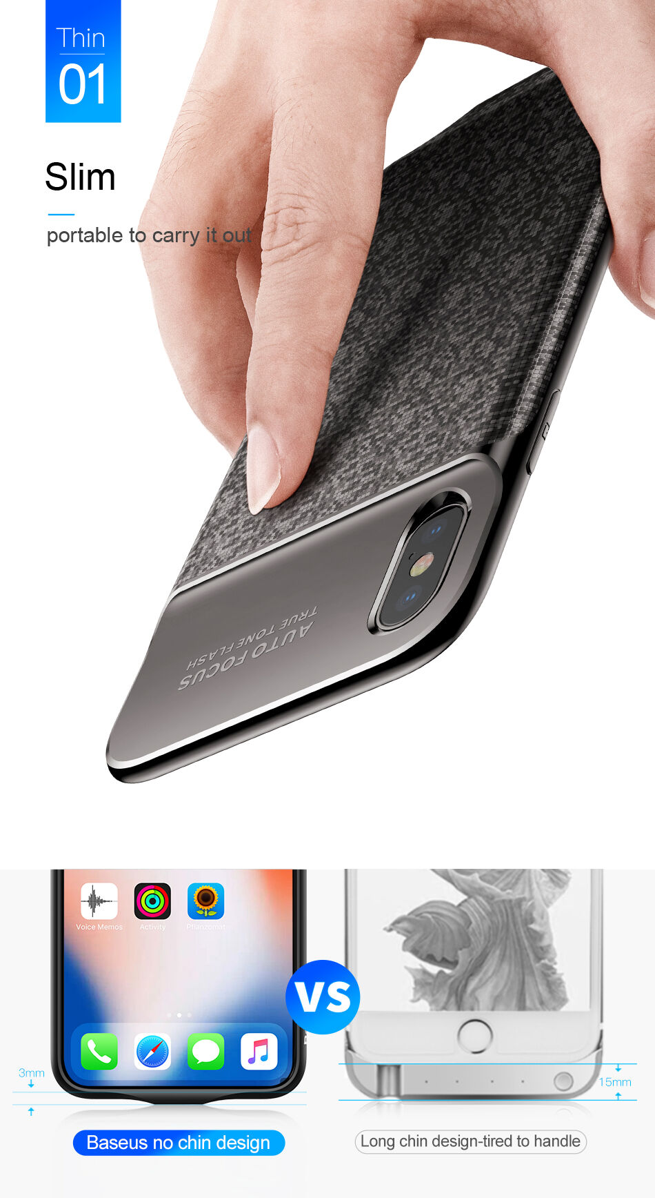 BASEUS-batterijdeksel 3500mAh iPhone X - wit