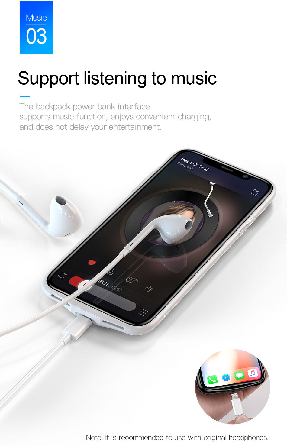 BASEUS-batterijdeksel 3500mAh iPhone X - wit