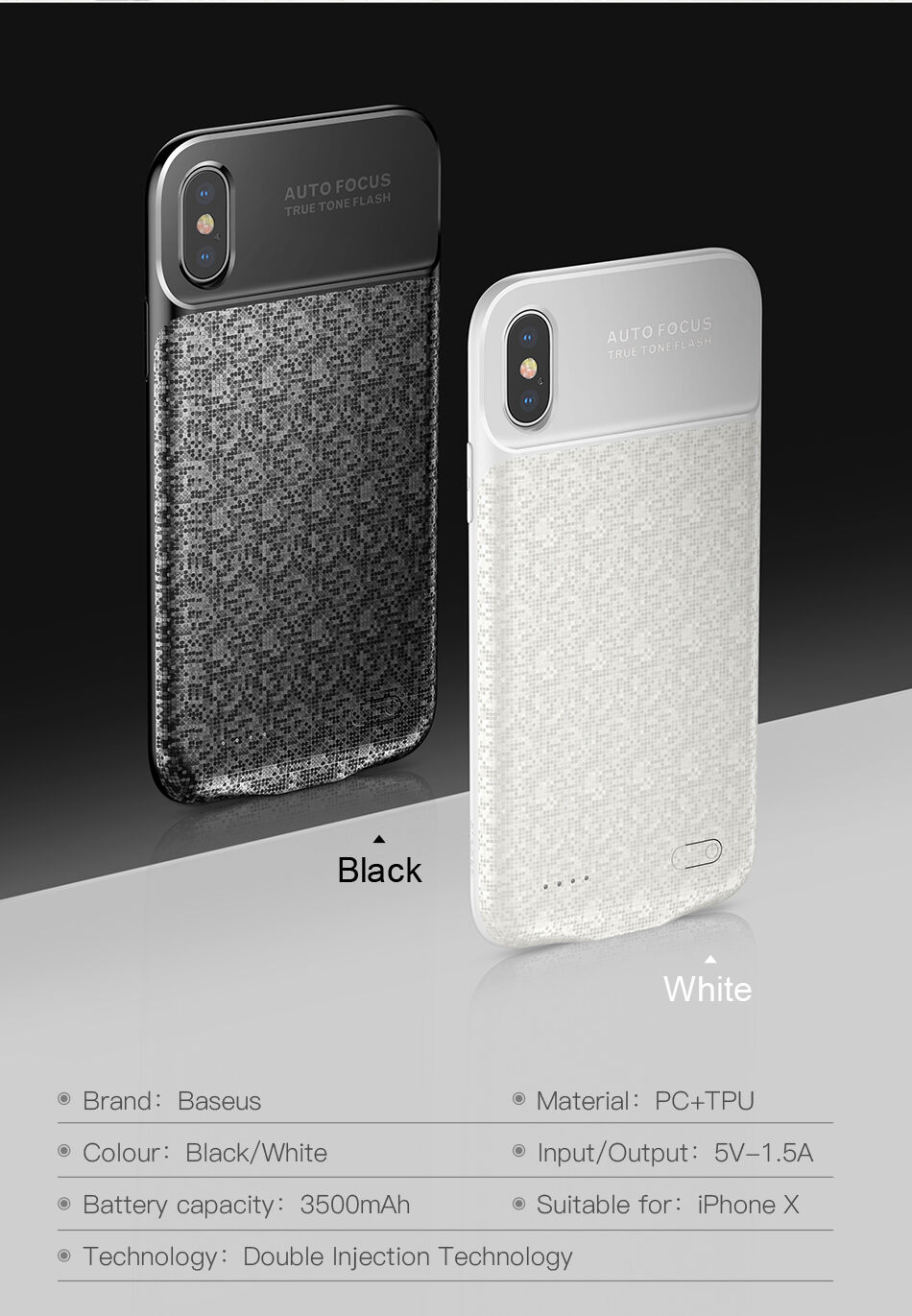 BASEUS-batterijdeksel 3500mAh iPhone X - wit