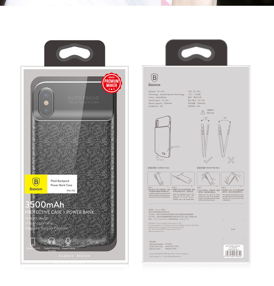 BASEUS-batterijdeksel 3500mAh iPhone X - wit
