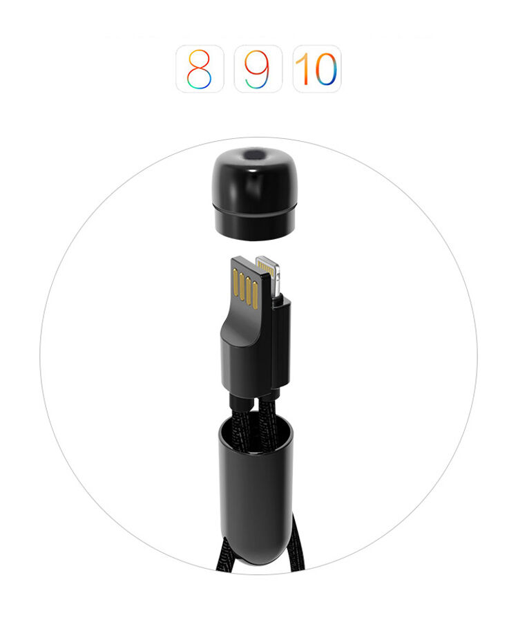 X-LEVEL Elegante USB / Bliksemkabel voor Apple iPhone / iPad / iPad / X-LEVEL Elegante USB / Bliksemkabel voor Apple iPhone / iPad / iPod - 8cm - zwart