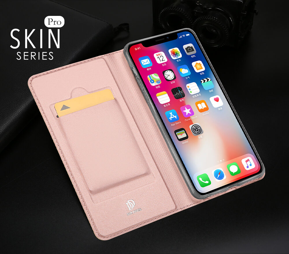 DUX DUCIS-koffer met statief en documentcompartimenten voor Apple iPhone XS - donkerblauw