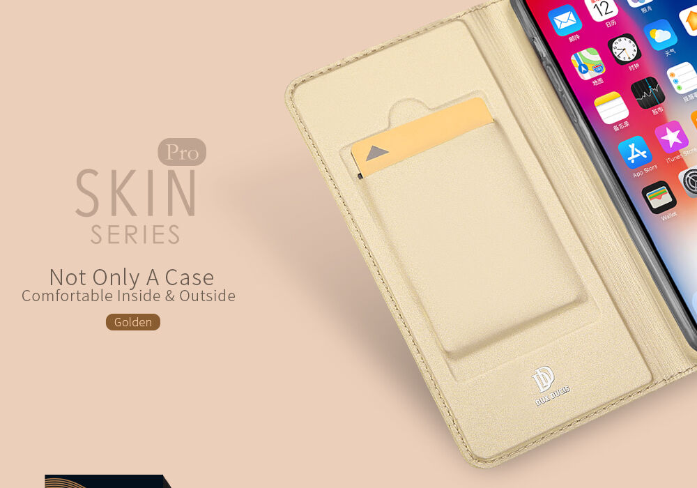 DUX DUCIS-koffer met statief en documentcompartimenten voor Apple iPhone XS - roségoud