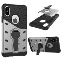 Super bestendige hoes met standaard voor iPhone XS/iPhone X X - zilver