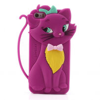 3D-siliconenhoes voor 3D-siliconen iPhone 5 / 5S / SE (2016) - schattige kat - donkerroze