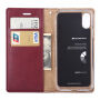 MERCURY lederen etui met documentvak en standaard voor iPhone XS/iPhone X X - wijnrood