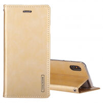 MERCURY lederen etui met documentvak en standaard voor iPhone XS/iPhone X X - goud