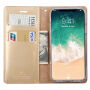 MERCURY lederen etui met documentvak en standaard voor iPhone XS/iPhone X X - goud