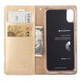MERCURY lederen etui met documentvak en standaard voor iPhone XS/iPhone X X - goud