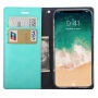 MERCURY lederen etui met documentvak en standaard voor iPhone XS/iPhone X X - turquoise