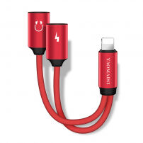 POFAN-reductie van de bliksemaansluiting voor gelijktijdige aansluiting van koptelefoon en lader voor de iPhone / iPad - 12cm - rood