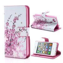 Magnetische behuizing / deksel met standaard en kaartsleuven voor Apple iPhone 4 / 4S - rozig