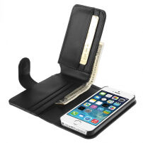 Leren etui met kaartsleuven voor Apple iPhone 5 / 5S / SE (2016) - zwart