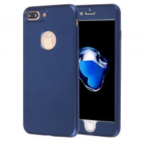 Kunststof deksel voor iPhone 8 Plus / 7 Plus met 360° bescherming - beschermt de voor- en achterzijde van het toestel - donkerblauw
