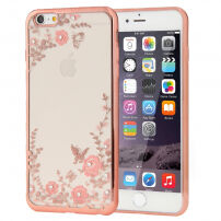 Elegante hoes met glinsterende steentjes voor Apple iPhone 6S Plus / 6 Plus - roze-goud met bloemen