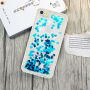 Beschermhoes met zwevende pailletten voor Apple iPhone SE (2016) / 5S - blauwe harten