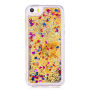 Beschermhoes met zwevende pailletten voor Apple iPhone SE (2016) / 5S - goud met kleurrijke harten